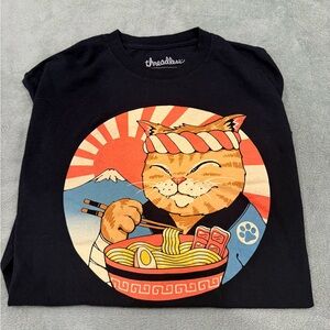 Threadless Cat Ramen Graphic T Shirt Mens Medium Estimated Black